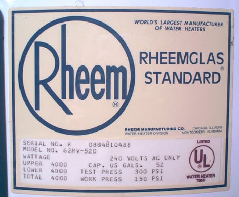 Rheem Water Heater Size Chart